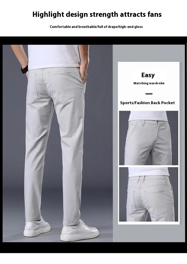 Herren-Chinohosen Slim Fit aus elastischer Baumwolle in Hellgrau mit geradem Bein, modernes Design und dezente Nähtdetails.