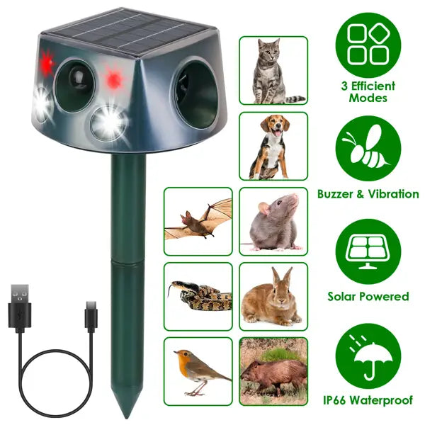 Repelente Ultrasónico para Animales Solares: Repelente de Lunares y Aves