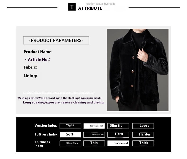 Black velvet casual overcoat with a plush collar and matching buttons designed as a faux fur winter coat for men.