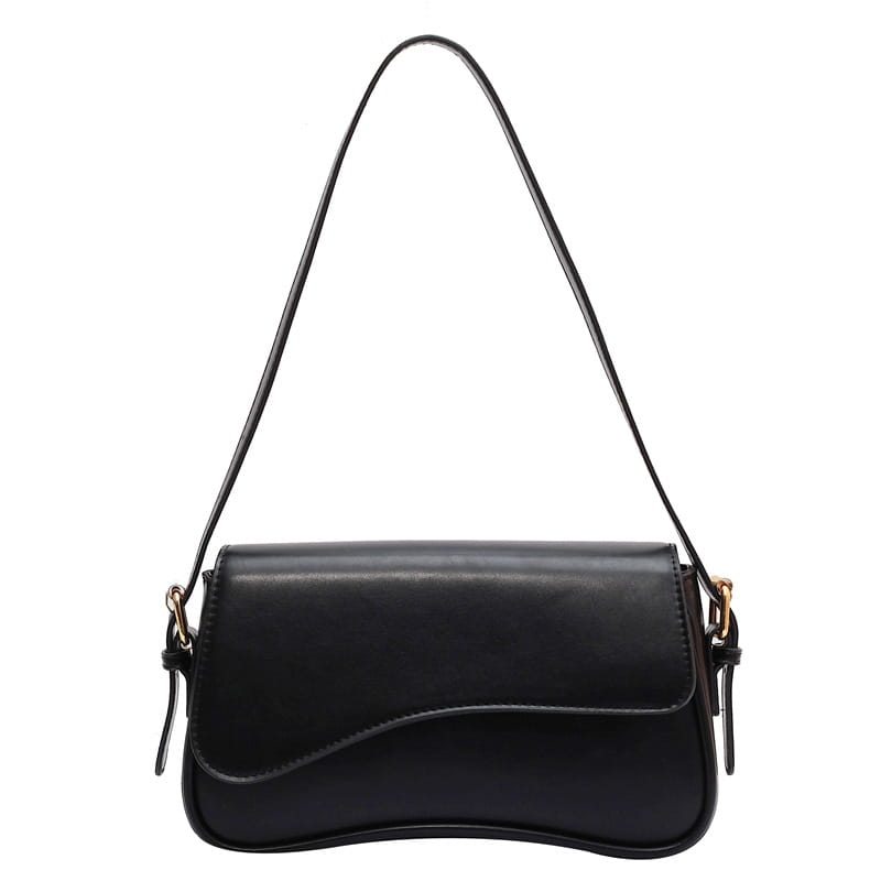 Black leather minimalist crossbody messenger bag with gold-tone hardware and sleek design.