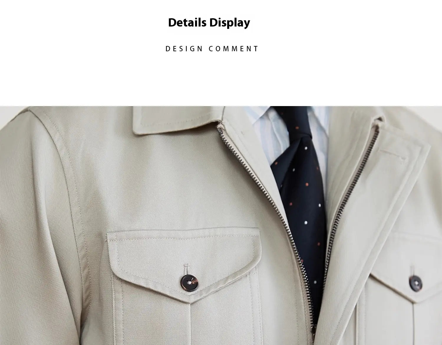 Beige Herren-Lyocell-Mischung Utility-Safarijacke mit Reißverschluss und geknöpften Klappentaschen.