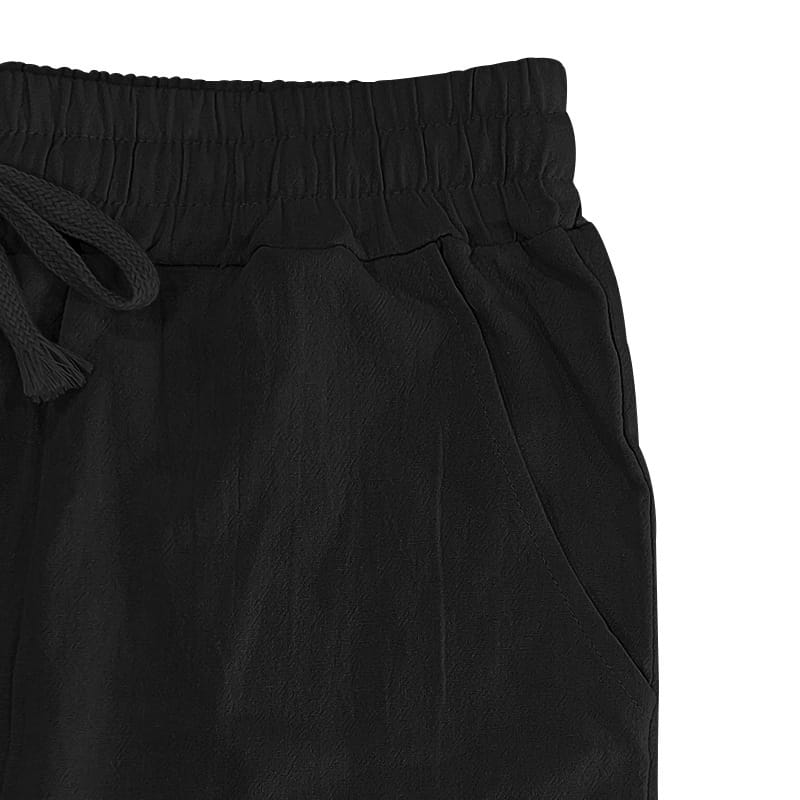 Men’s linen joggers casual drawstring pants in black featuring an elastic waist and subtle texture.