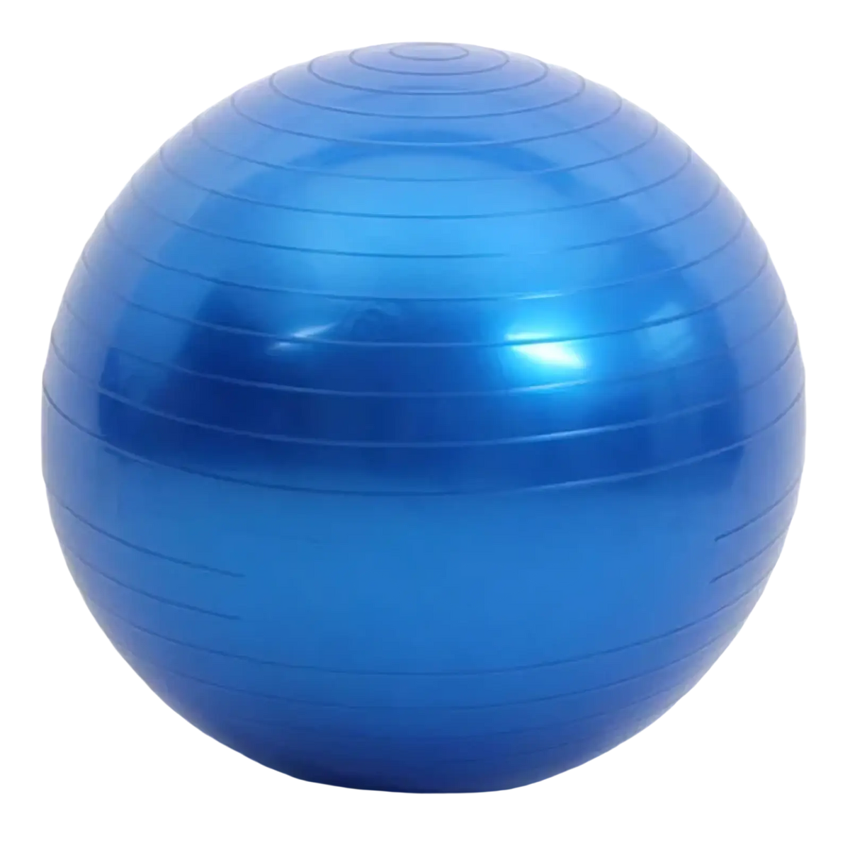 Bright blue glossy 45cm anti-burst yoga ball with horizontal ribbed texture for fitness and balance exercises
