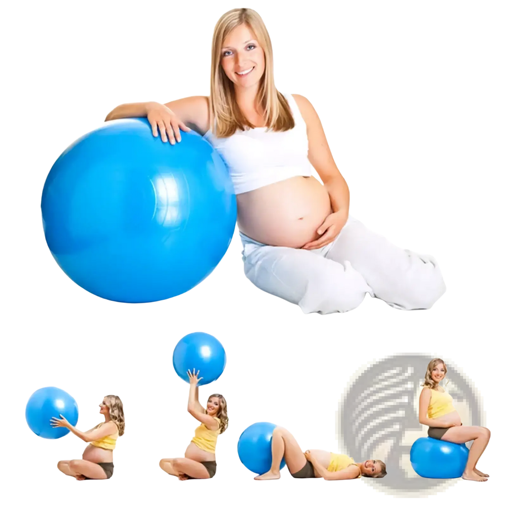 Bright blue smooth-surfaced 45cm anti-burst yoga ball designed for prenatal fitness and balance support