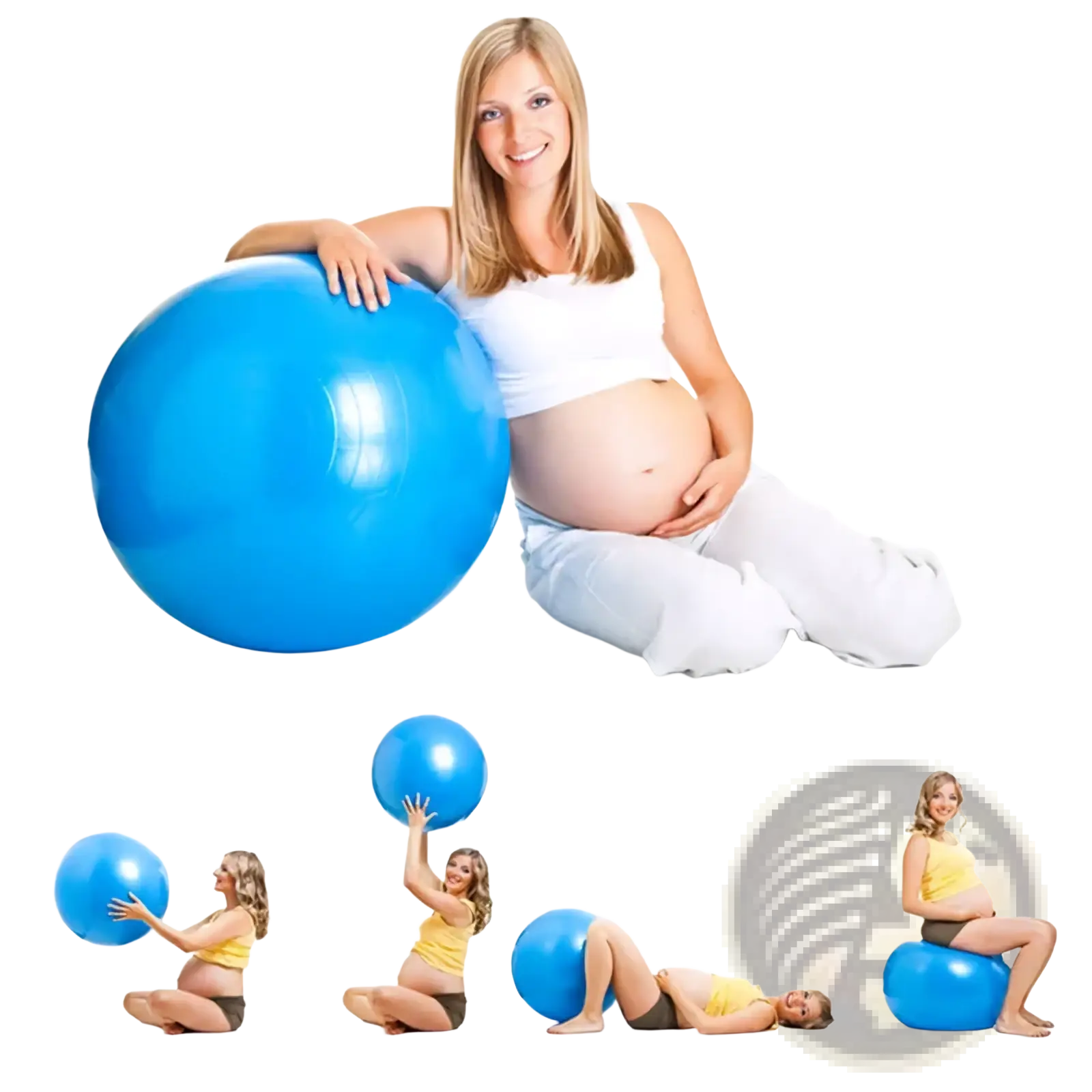 Bright blue smooth-surfaced 45cm anti-burst yoga ball designed for prenatal fitness and balance support