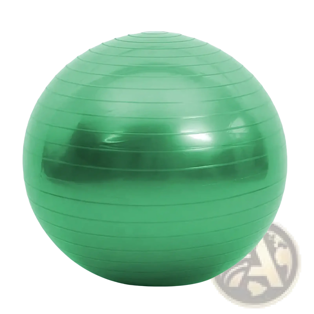 A glossy green 45cm anti-burst yoga ball with horizontal ridges for fitness and balance exercises