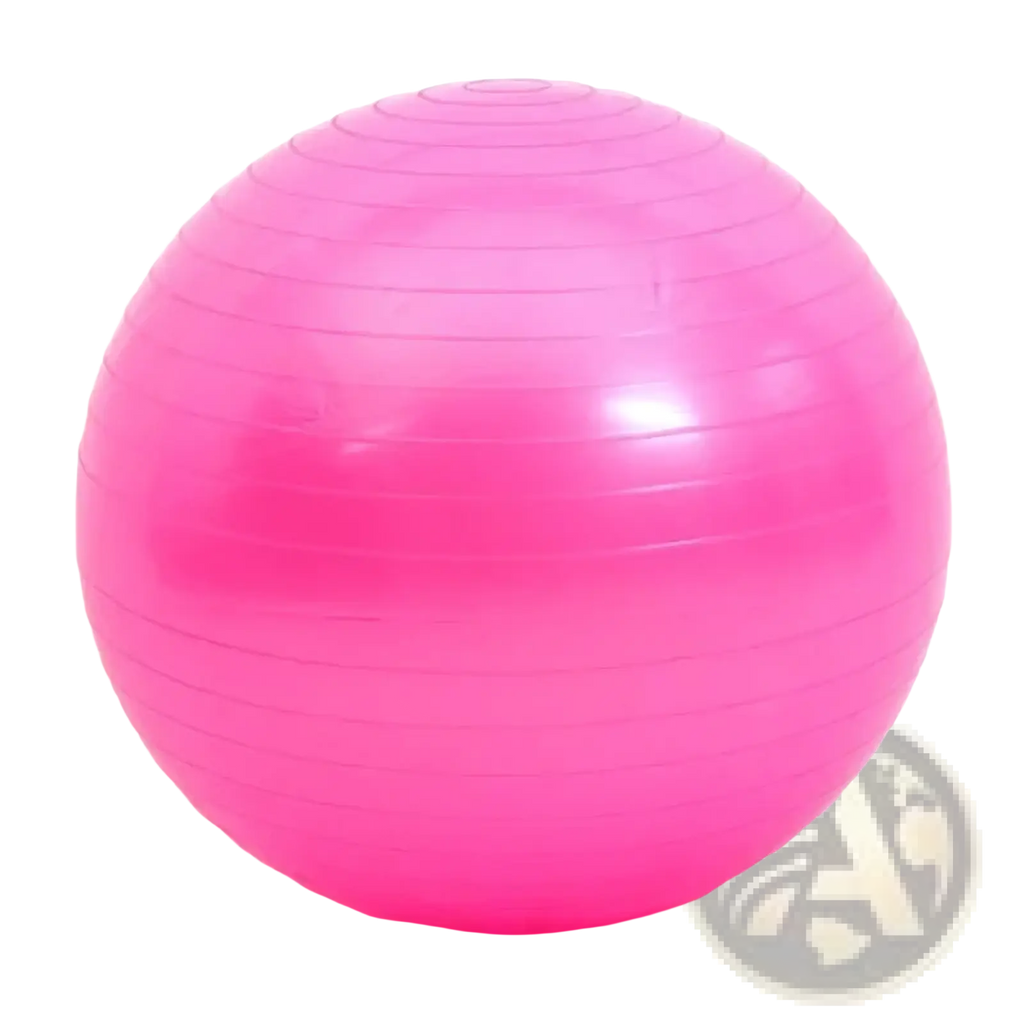 Vibrant pink 45cm anti-burst yoga ball with horizontal ribbed texture and glossy finish for fitness and balance