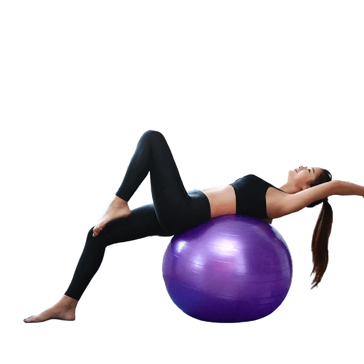 Purple 45cm anti-burst yoga exercise ball with smooth glossy surface designed for fitness and balance training