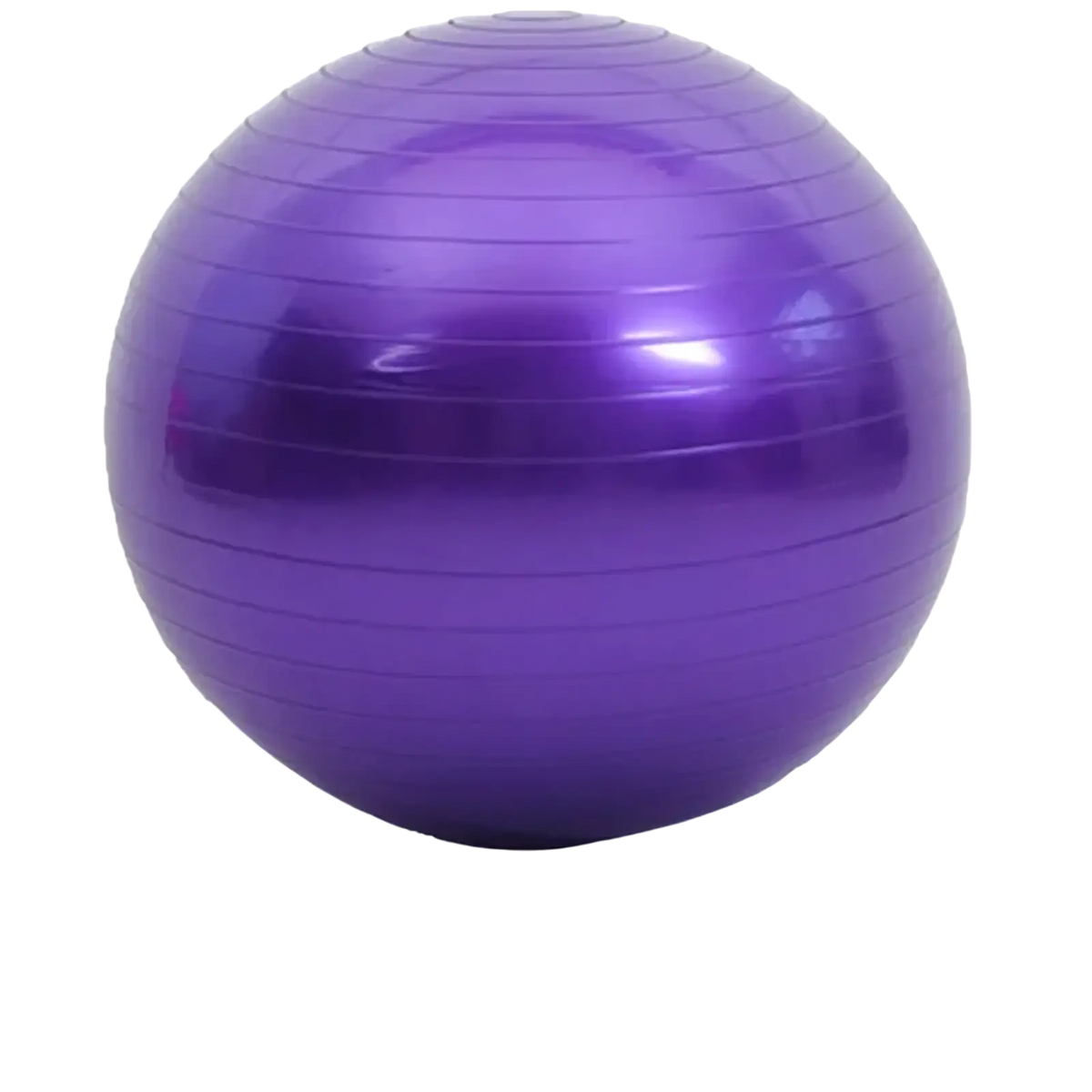 Purple 45cm anti-burst yoga ball with horizontal ribbed texture and glossy finish for fitness and balance exercises