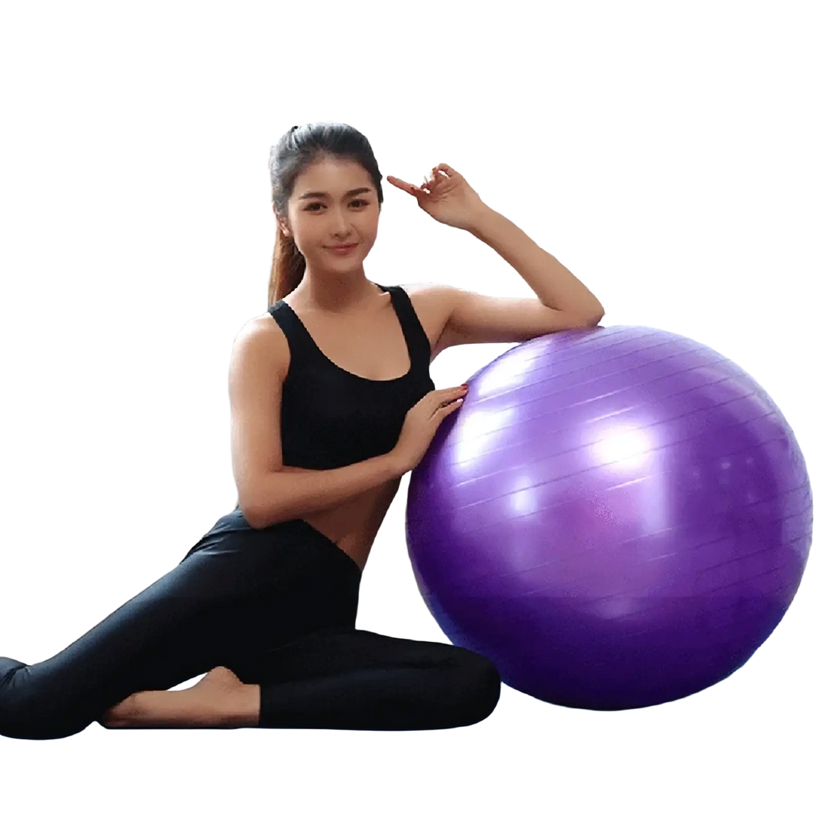 Purple 45cm anti-burst yoga ball with smooth glossy surface for fitness and balance exercises