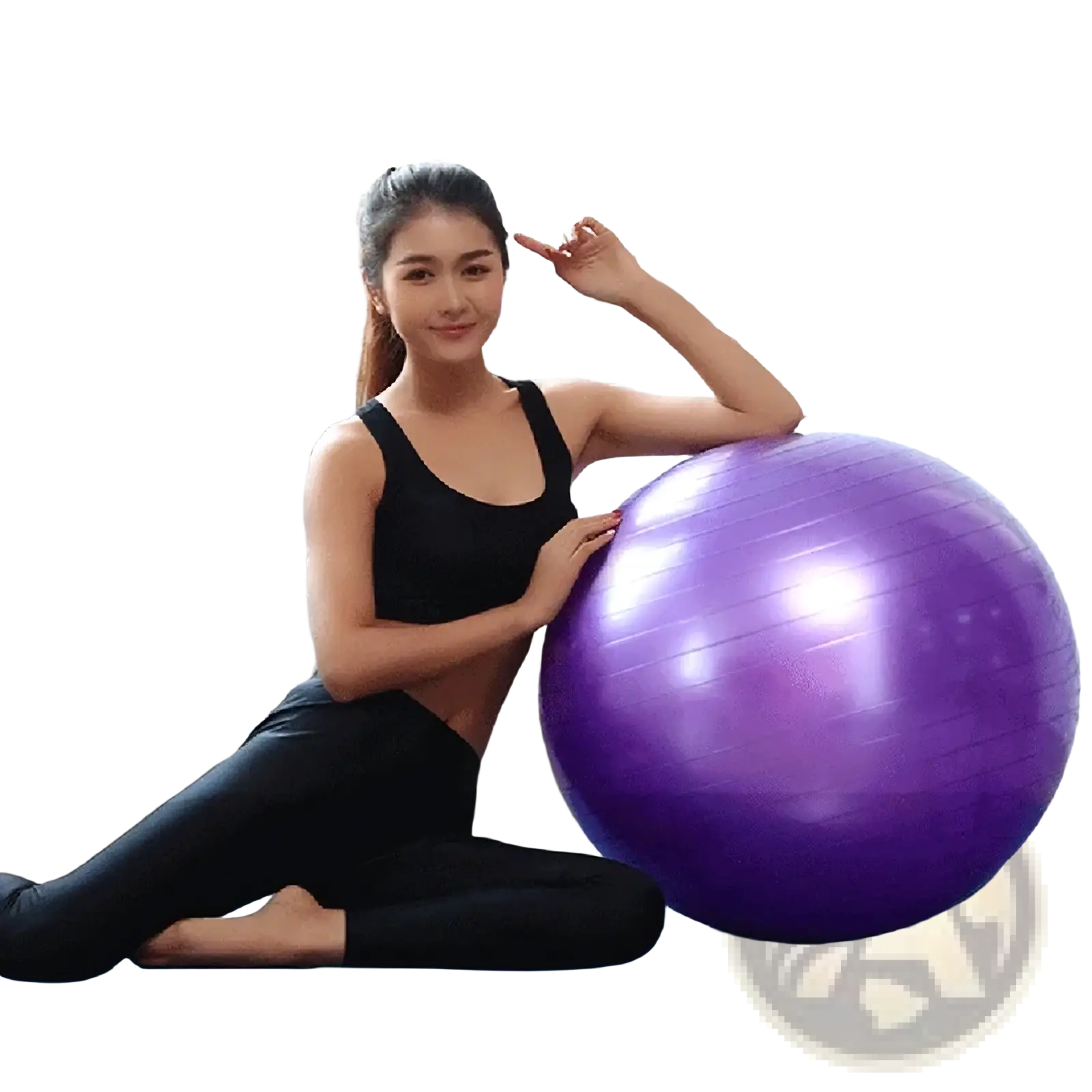 Purple 45cm anti-burst yoga ball with a glossy finish designed for fitness and balance exercises