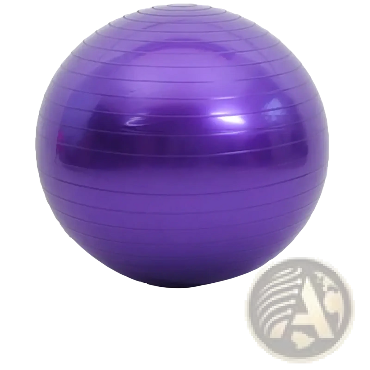 Purple 45cm anti-burst yoga ball with horizontal ribbed texture and glossy finish for fitness and balance exercises