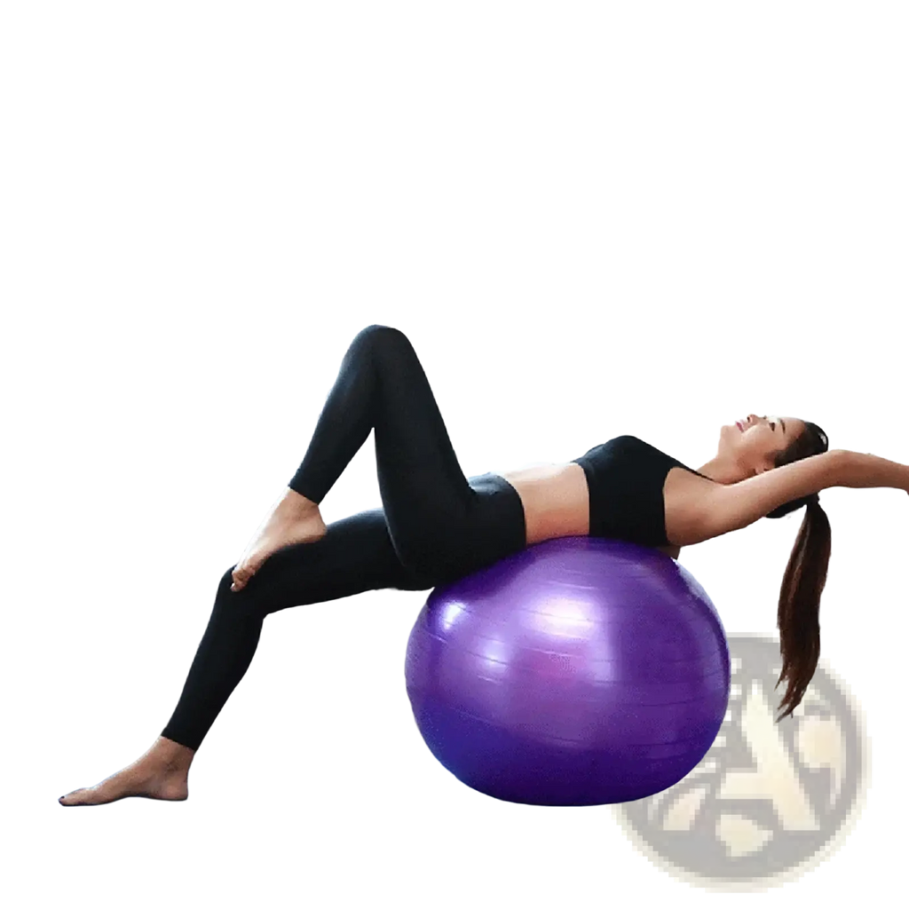 Purple 45cm anti-burst yoga exercise ball with smooth glossy surface designed for fitness and balance training