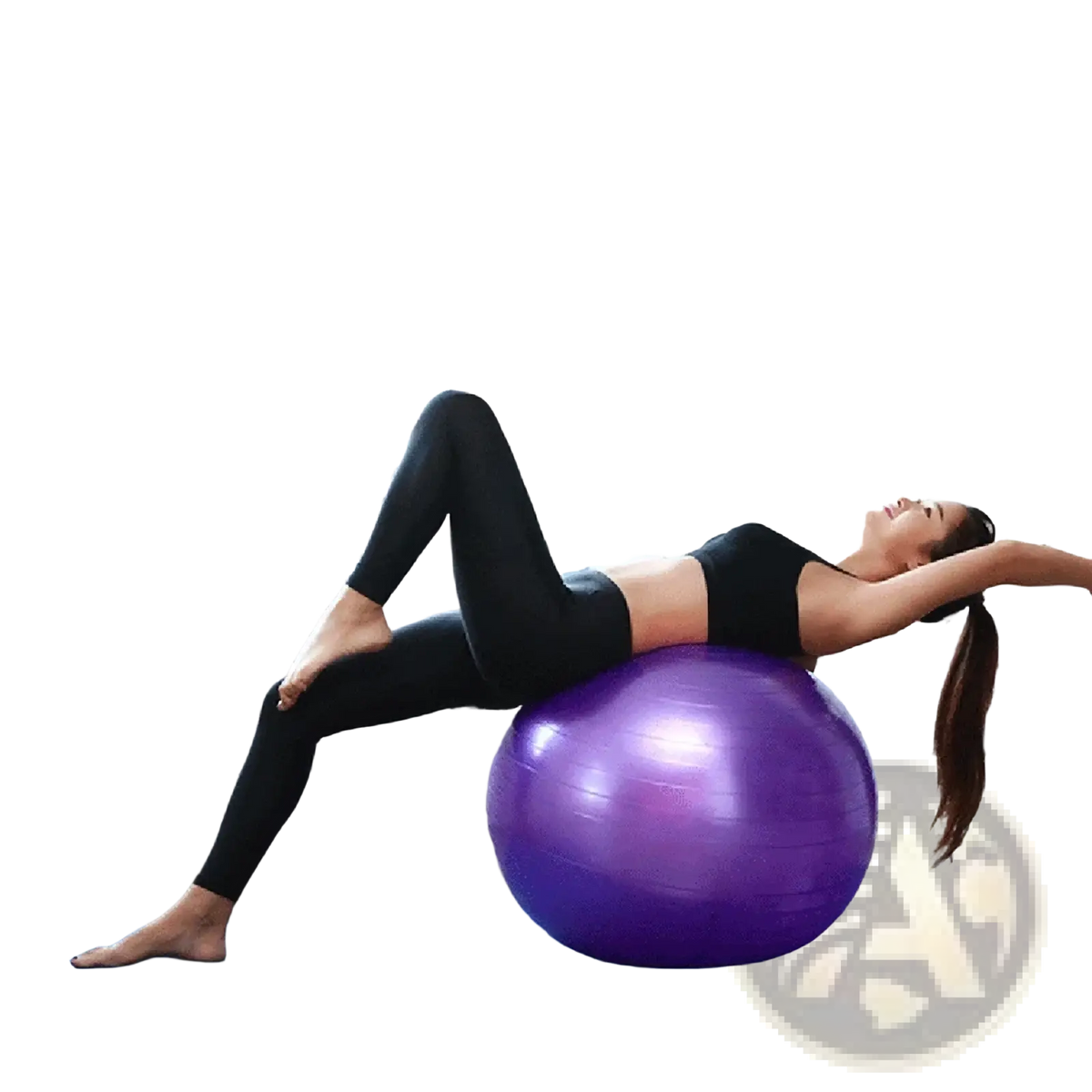 Purple 45cm anti-burst yoga exercise ball with smooth glossy surface designed for fitness and balance training