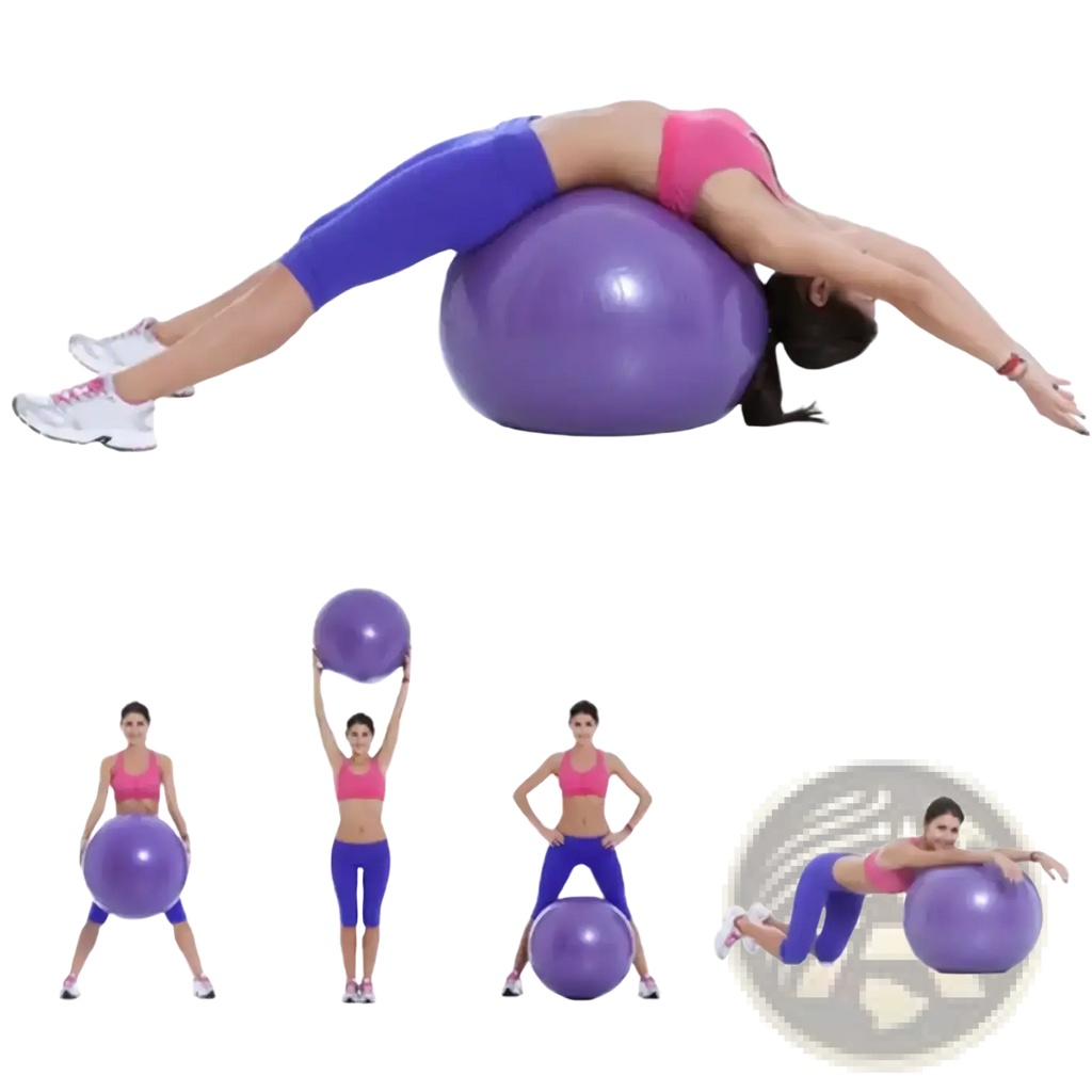 Purple 45cm anti-burst yoga ball with smooth glossy surface designed for fitness and balance exercises