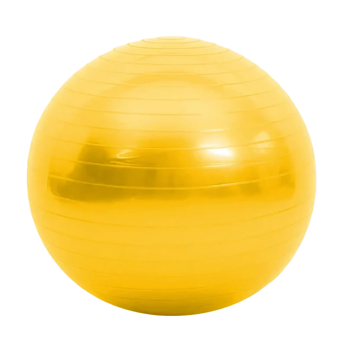 A shiny bright yellow 45cm anti-burst yoga ball with horizontal ridges for fitness and balance exercises