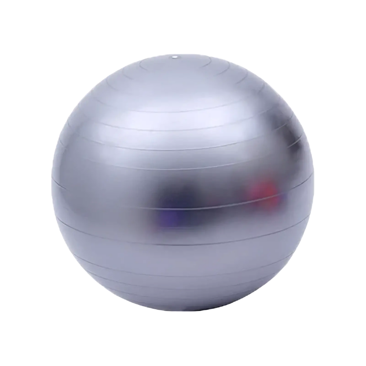Silver 45cm anti-burst yoga ball with smooth reflective surface and horizontal seam lines for fitness and balance