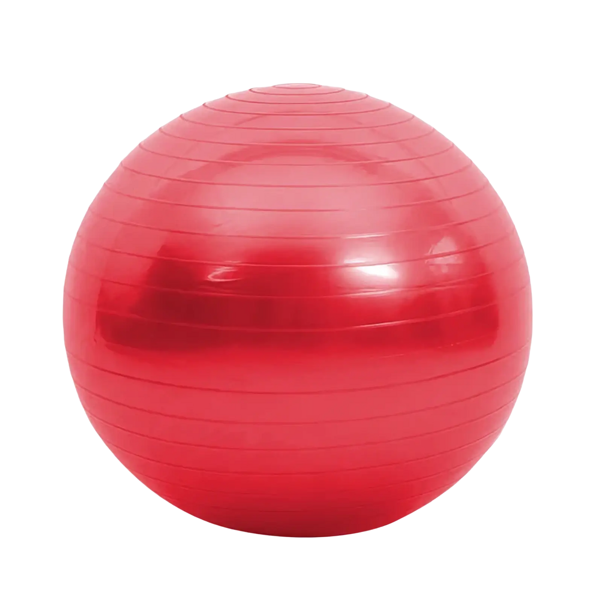 A vibrant red glossy 45cm anti burst yoga ball with horizontal ridges for fitness and balance exercises