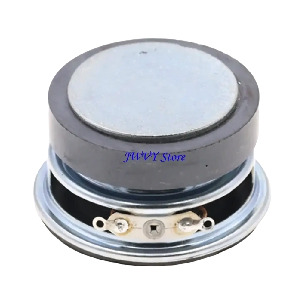 Circular black and silver 45mm 3w 4 ohm speaker driver with metallic cone and wiring terminals for home audio diy