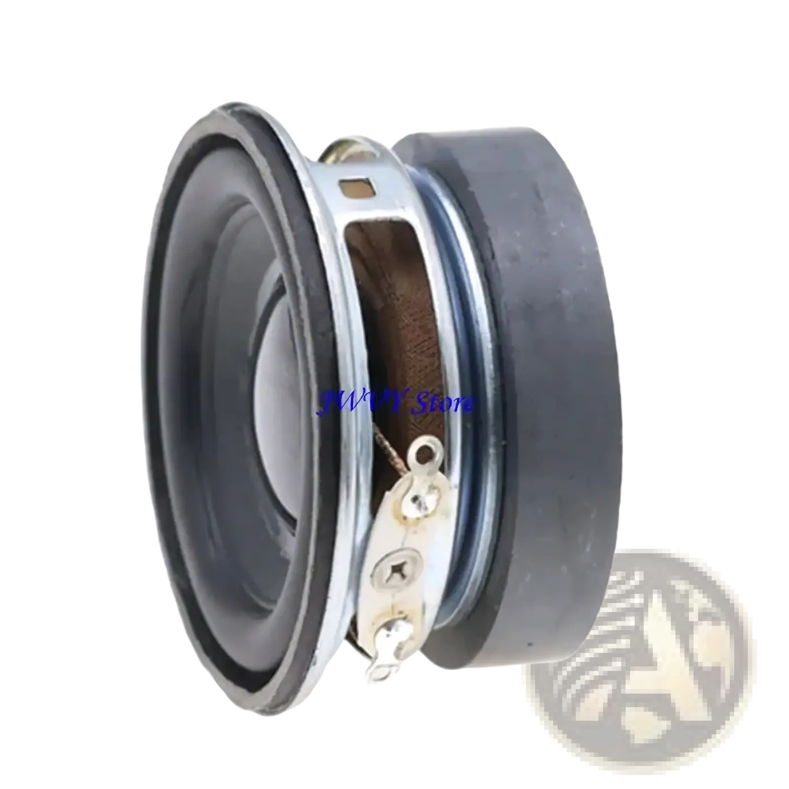 Black circular 45mm 3w 4 ohm speaker with silver metal frame and visible components for home audio diy use
