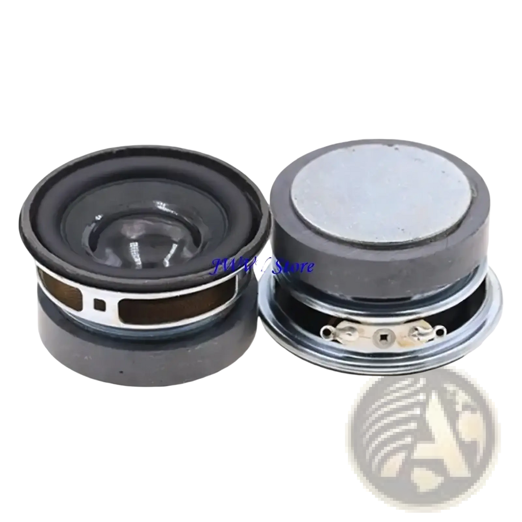 Black and silver 45mm 3w 4 ohm mini speaker pair with circular design and visible internal components for home audio diy