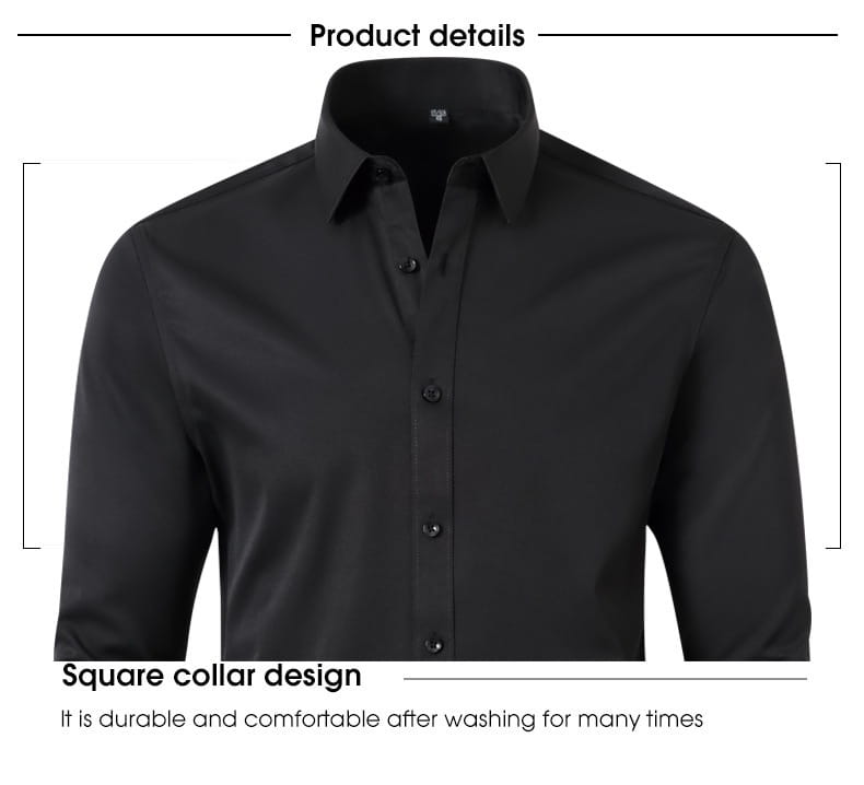 Schwarzes Herren Slim-Fit Business-Kleidhemd mit langem Arm mit quadratischem Kragen und Knopfleiste, geeignet für formelle Anlässe