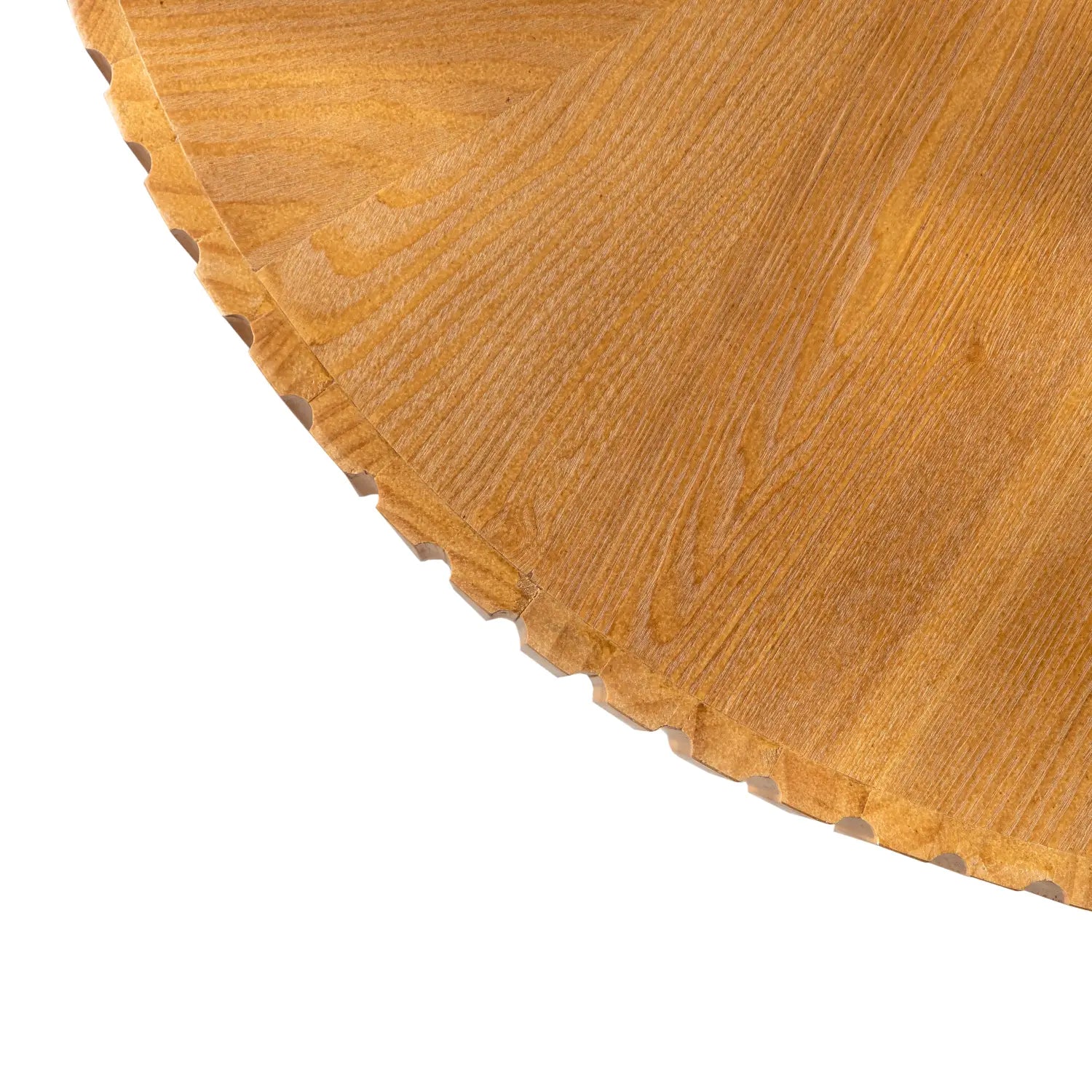 light brown wooden floor tile with scalloped edge and visible wood grain texture featured beneath a 35.4 round retro coffee table with fluted wood top