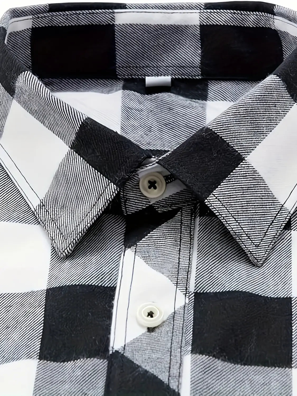 men’s slim fit plaid flannel button up shirt featuring a black and white checkered pattern with a button-down collar made of soft flannel material