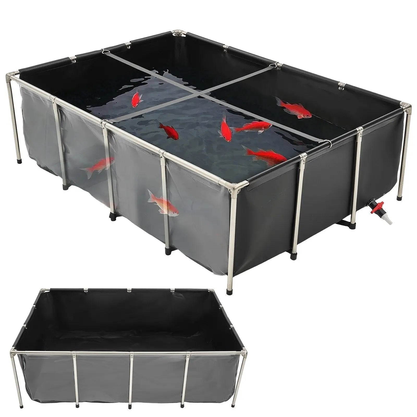 Tanque de carpas Koi de 470 galones con lona para estanque de peces y panel de visualización