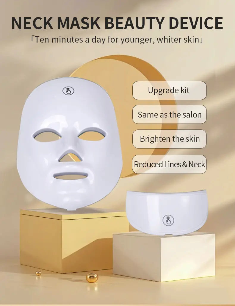 white led neck mask beauty device with sleek smooth surface and minimalist design featured in led beauty mask and roller 3-in-1 rejuvenation set