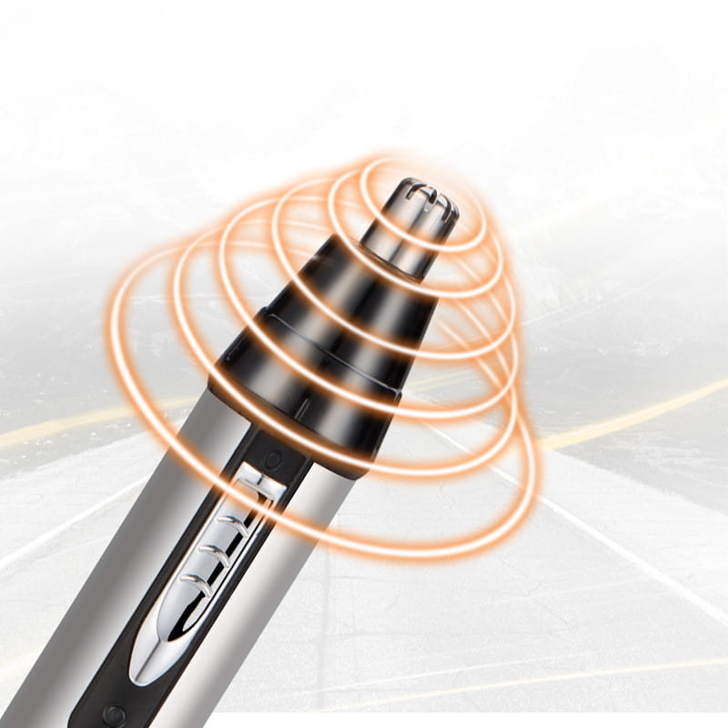 Tondeuse électrique pour les poils du nez argent et noire, au design élégant et ergonomique, issue du kit de toilettage électrique 4 en 1 pour poils du nez, avec USB.