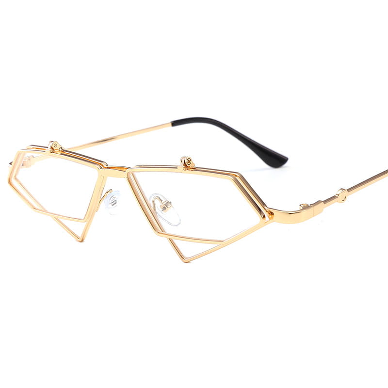 vintage geometric gold metal frame sunglasses featuring gold-toned geometric frames with black temple tips.