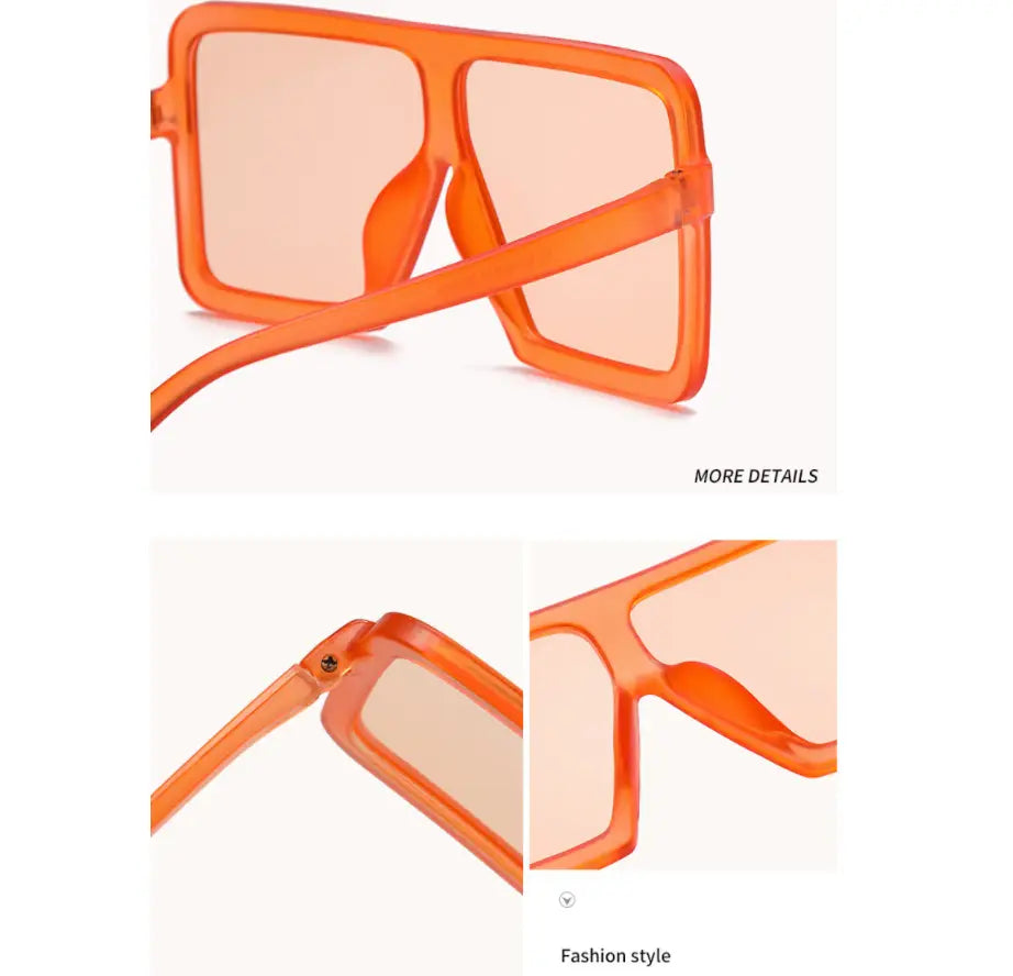 orange oversized square translucent uv400 fashion sunglasses featuring rectangular bold modern frame design with translucent lenses