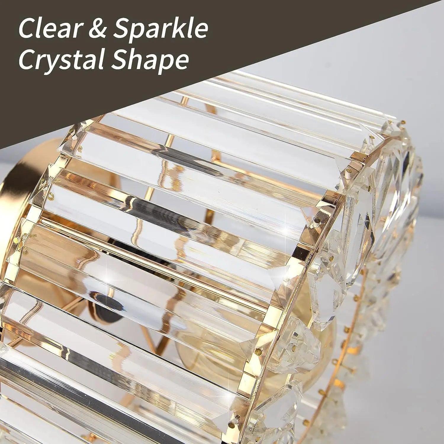 Crystal flush mount ceiling light rose gold chandelier featuring a clear crystal with a sparkling faceted design and gold-toned metal accents.