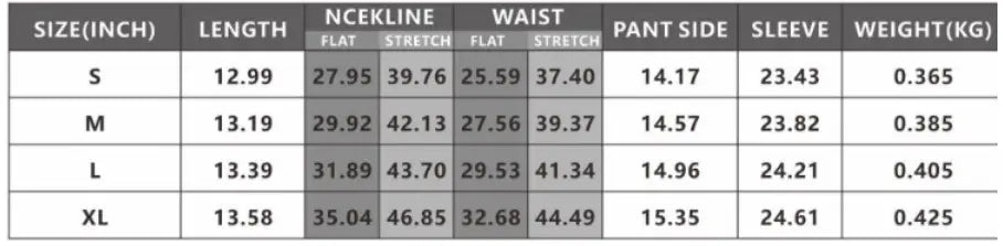 The table displays size and measurement specifications in inches for the off shoulder long sleeve ruffled tiered mini dress across sizes s to xl.