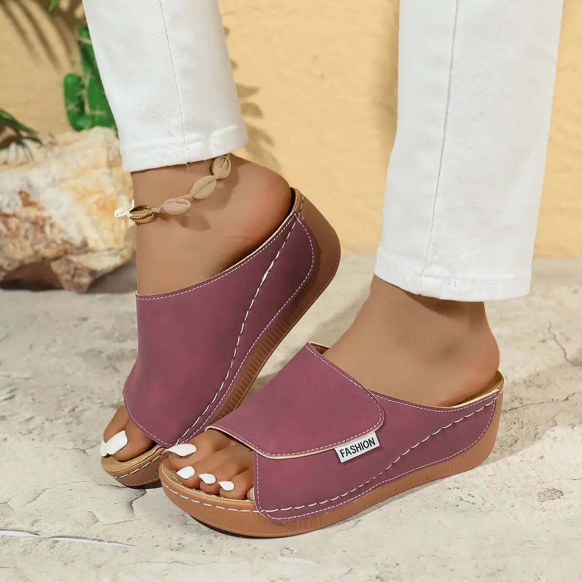 Sandales d’été à plateforme compensée à bride glissante pour femmes