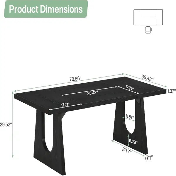 Escritorio ejecutivo negro de 70 pulgadas, mesa moderna de madera, con un diseño minimalista y elegante y patas geométricas resistentes.