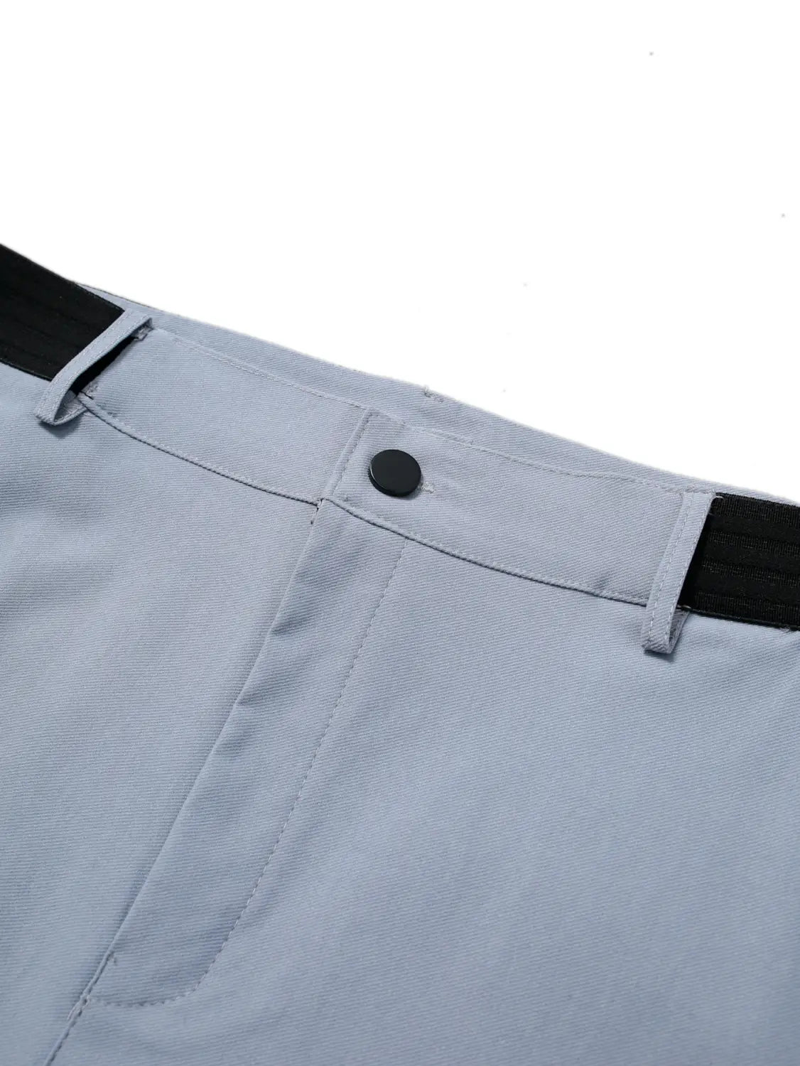 men’s slim fit high stretch light gray business trousers featuring light gray chino fabric with black belt loops and a single black button at the waistband