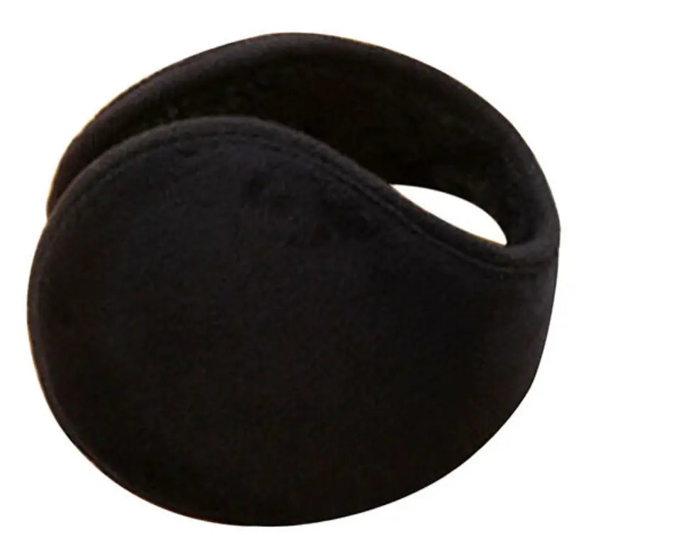 Orejeras de invierno de vellón negro con tejido esponjoso y un diseño suave y redondeado para abrigar y brindar comodidad.