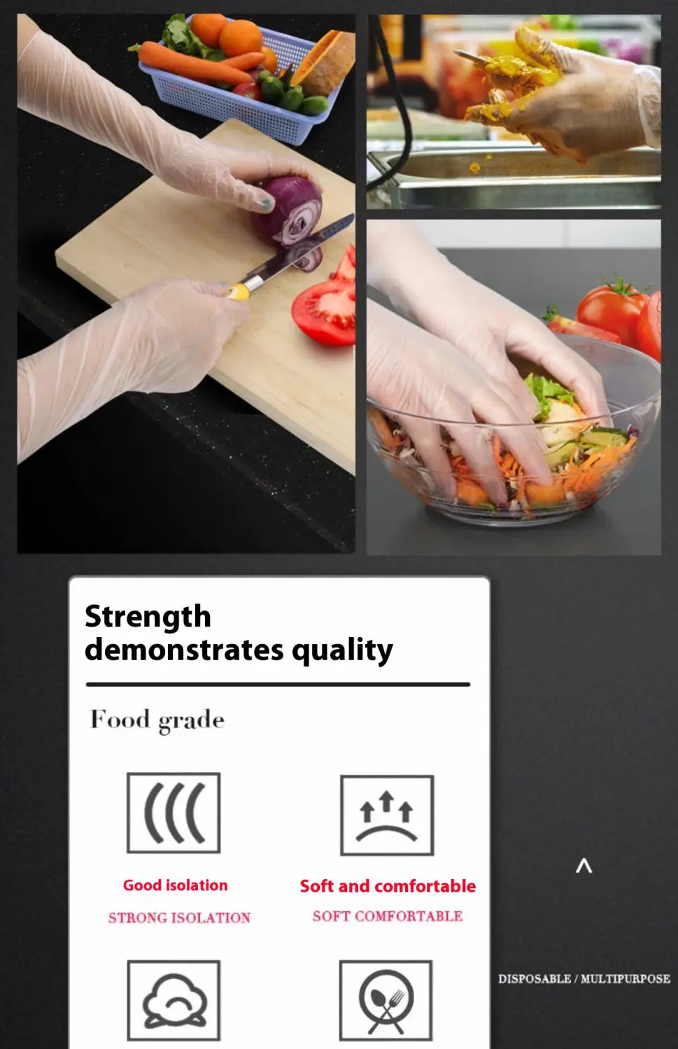 Transparent disposable food-grade pvc and nitrile kitchen gloves 100pcs shown from the back side.