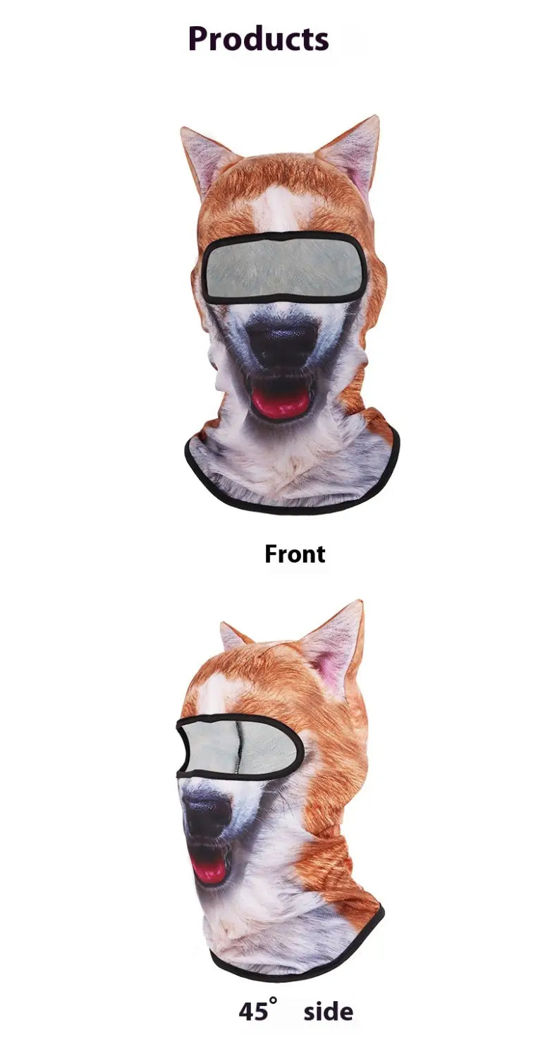 orange and white shiba inu animal pattern sun protection balaclava mask with black trim designed for face coverage and outdoor use