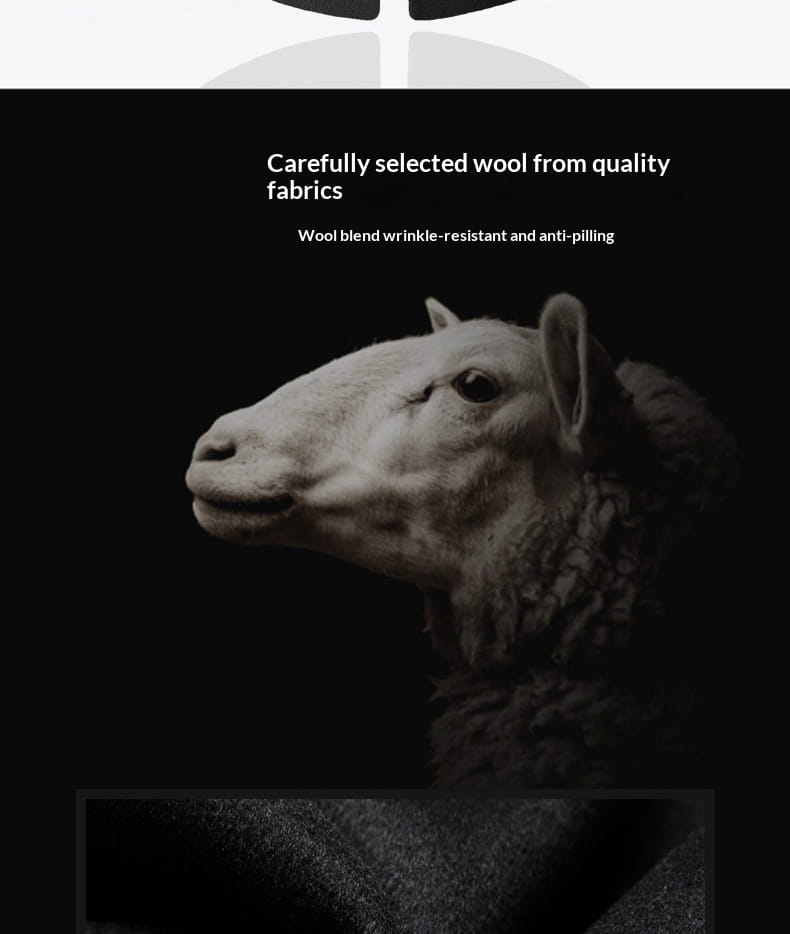A close-up of a sheep’s head in grayscale highlighting the textured woolly coat, suitable for a mens wool overcoat warm winter jacket.