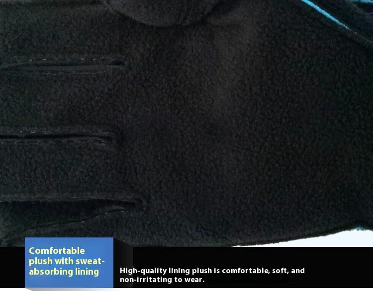 Black plush usb heated cycling glove with soft sweat-absorbing lining for comfortable touchscreen windproof warm wear.