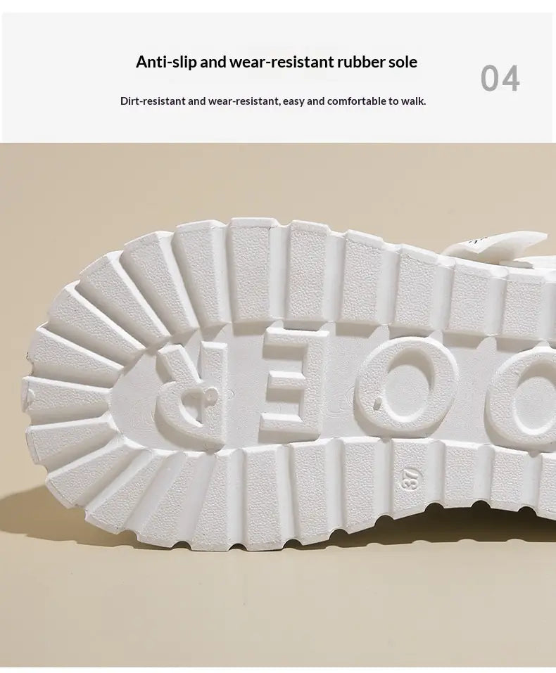 Cream-colored women’s chunky platform breathable high top sneakers with ridged sole and beige suede accents.