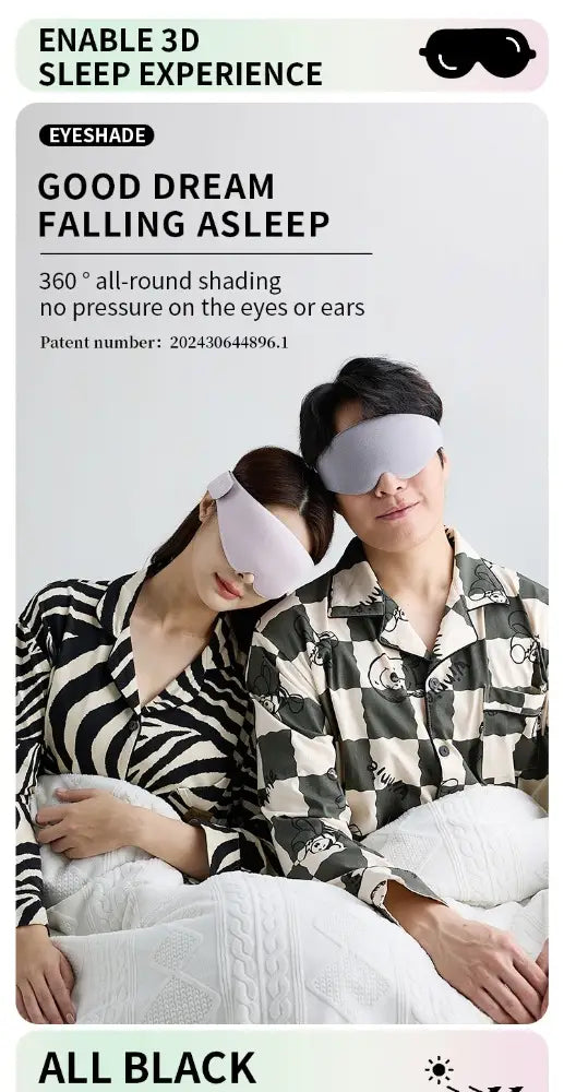 Weiche lavendelfarbene 3D-Schlafmaske aus glattem, atmungsaktivem, konturiertem Material, für eine bequeme 360-Grad-Abdeckung der Augen gestaltet.