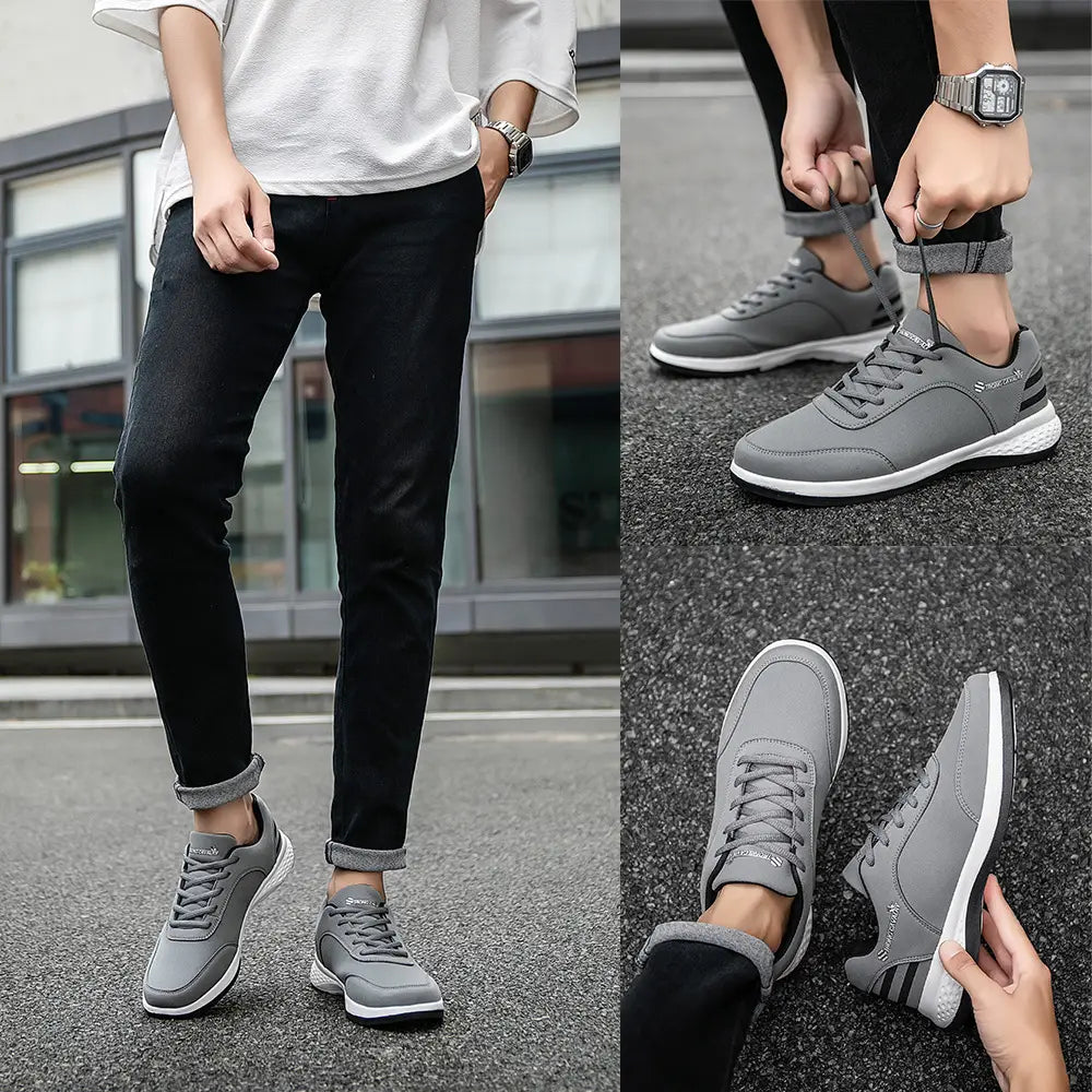 Gray strong cavalry breathable mesh casual athletic sneakers with white soles and black accents featuring a sleek design suitable for casual wear.