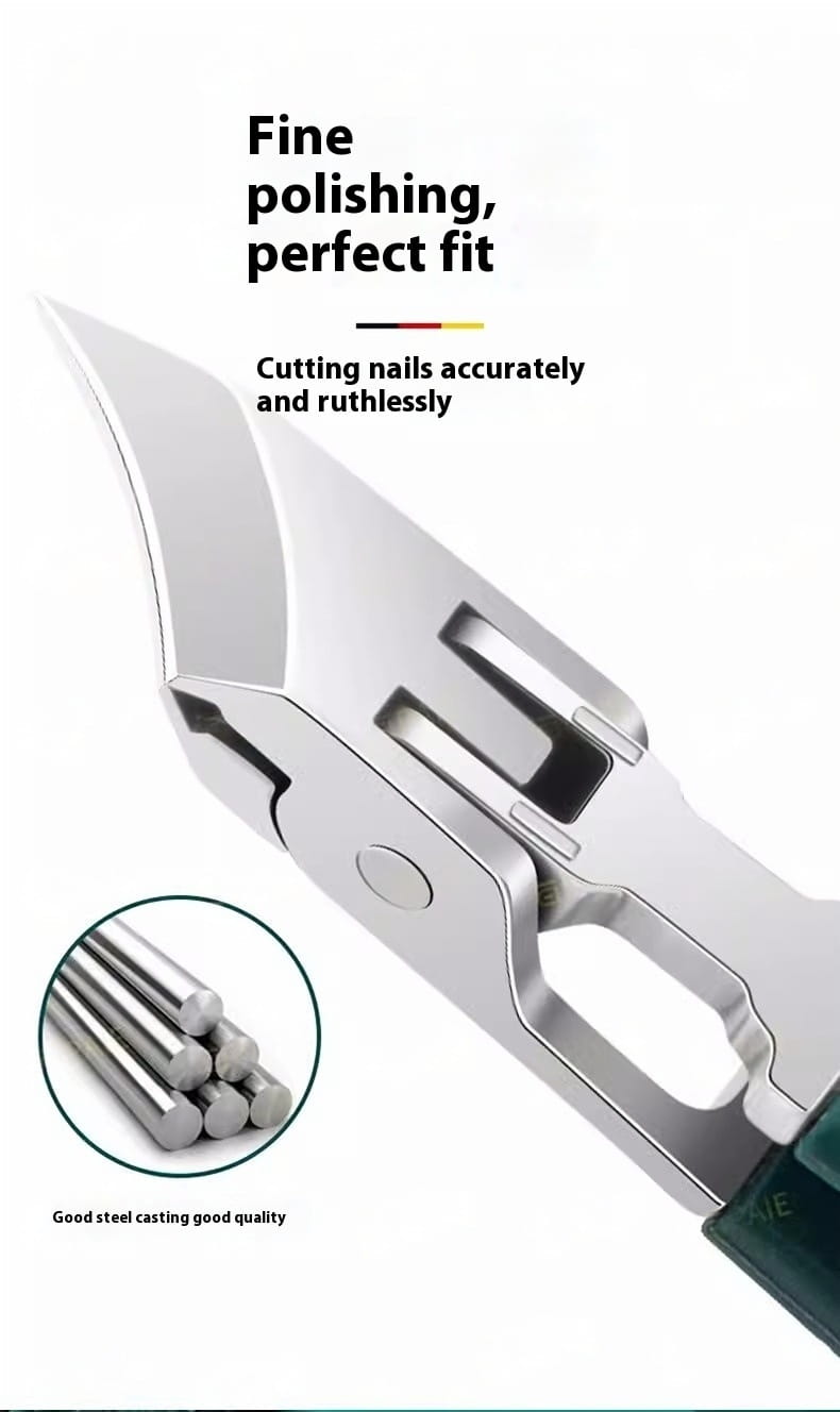 Silver stainless steel bevel nail clipper with a sleek polished finish and ergonomic design for precise cutting from the anti splash 3 piece set.