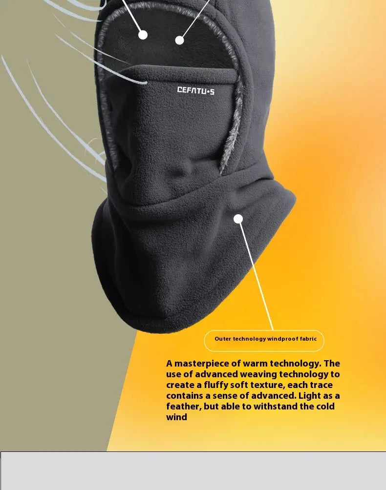 Black Cefalu S fleece hooded balaclava made of windproof fabric with a fluffy soft texture for winter warmth and lightness.