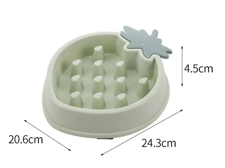 Cuenco para perros de alimentación lenta de piña de silicona verde claro con aditamento de hoja de plástico gris, recipiente de material plástico para mascotas.