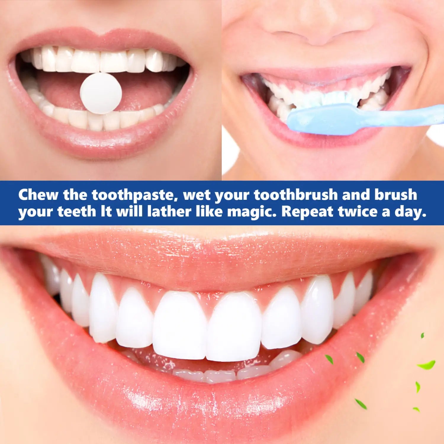 white round solid toothpaste tablet from portable breath mint pack containing 62 pieces for convenient oral care use